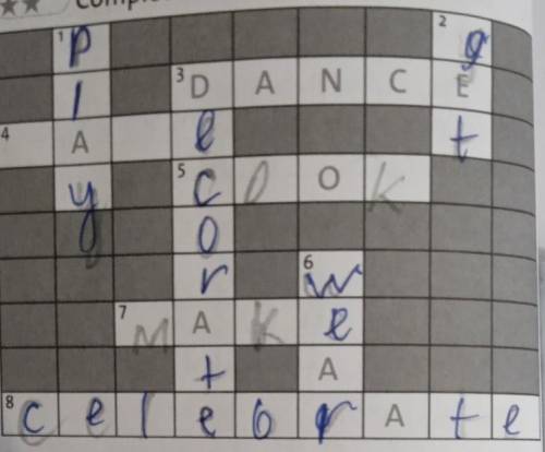 Udys Complete the crossword. 2 ** D 3 DANICE 4 А 5 16 7 A A 8 A