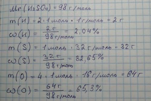 обчисліть масові частки елементів у сірчаній кислоті H²SO⁴