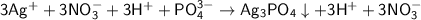 \sf 3Ag^{+} + 3NO_3^{-} + 3H^{+} + PO_4^{3-} \to Ag_3PO_4\downarrow + 3H^{+} + 3NO_3^{-}