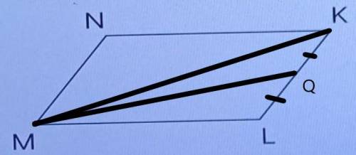 Площадь пралеогра мама MNKL равна 388м^2.Точка Q-середина стороны LK.найти площядь треугольника MLK