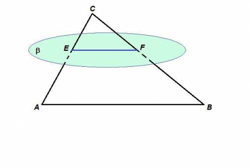 . плоскость бета пересекает стороны AC и BC треугольника ABC в точках E и F соответственно и паралле