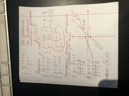 ❤️ 2)Решите графичики систему уравнений. А) 3y-x=3X-y=1 Б) 5x-2y=97x+2y=3