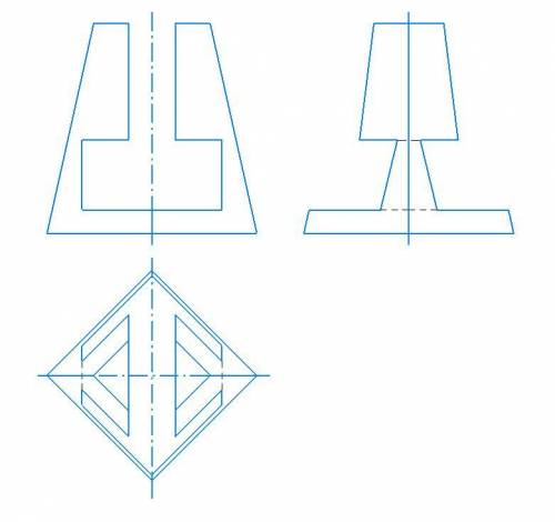 Изобразить 3 проекцию усеченной пирамиды с отверстием, начертальная геометрия