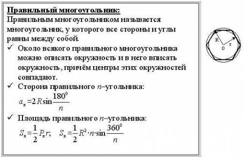 Вписанные и описанные окружности в правильный многоугольник