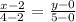 \frac{x-2}{4-2} =\frac{y-0}{5-0}