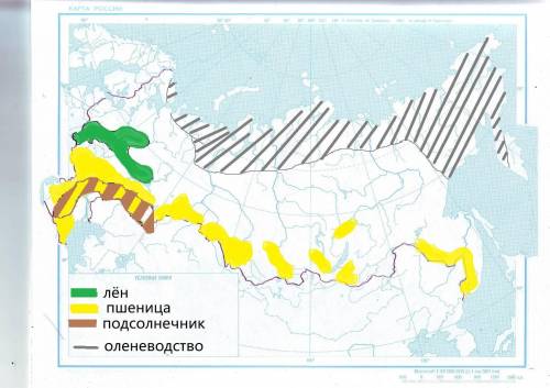 Здравствуйте . 1. Обозначьте условными знаками распространение пшеницы, льна, подсолнечника. 2. Штри