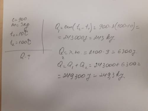 Какое количество энергии требуется для превращения 3 кг льда взятого при 10с в пар 100с