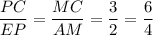 \dfrac{PC}{EP}=\dfrac{MC}{AM}=\dfrac{3}{2}=\dfrac{6}{4}