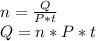 n = \frac{Q}{P*t}\\Q = n *P*t