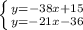 \left \{ {{y=-38x + 15} \atop {y=-21x - 36}} \right.