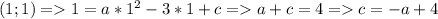 (1;1)=1=a*1^{2}-3*1+c=a+c=4=c=-a+4