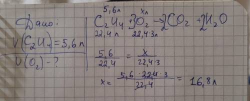 Розв’яжіть задачу Який об’єм кисню витратить на спалювання 5,6л етену?