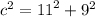 {c}^{2} = {11}^{2} + {9}^{2}