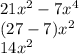 21x {}^{2} - 7x {}^{4} \\ (27 - 7)x {}^{2} \\ 14x {}^{2}