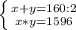 \left \{ {x+y=160:2} \atop {x*y=1596}} \right.