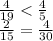 \frac{4}{19} < \frac{4}{5} \\ \frac{2}{15 } = \frac{4}{30} \\