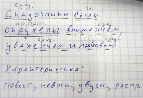 выполнить синтаксический и пунктуационный разбор предложения: Сказочники были окружены вниманием, ув