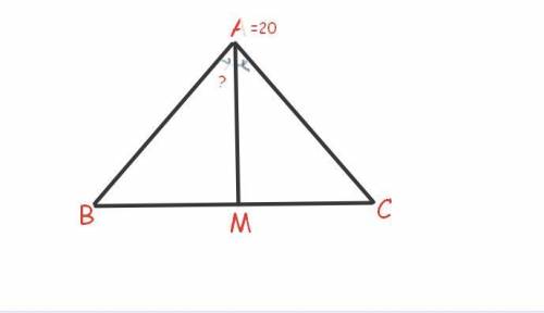 AM медіана рiвнобедреного трикутника ABC з основою ВС. Знайдіть / ВАМ, якщо / ВАС =20. A) 10° Б) 20