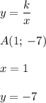 y=\dfrac{k}{x}\\\\A(1;\:-7)\\\\x=1\\\\y=-7