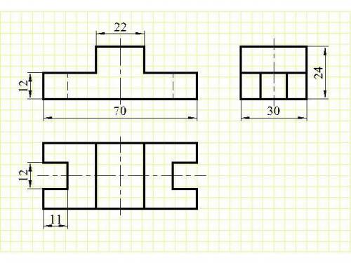 , Имея в задании два вида детали (вид спереди и вид сверху), нужно построить вид слева, впоследствии