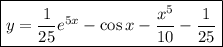 \boxed{y = \dfrac{1}{25}e^{5x}-\cos x-\dfrac{x^{5}}{10}-\dfrac{1}{25}}