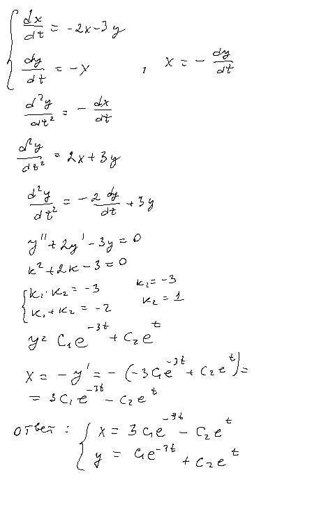 Методом исключения найти общее решение системы дифференциальных уравнений