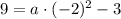 9 = a\cdot (-2)^2-3