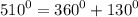 {510}^{0} = {360}^{0} + {130}^{0}