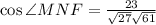 \cos\angle MNF=\frac{23}{\sqrt{27}\sqrt{61}}