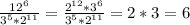 \frac{12^{6} }{3^{5}*2^{11} } =\frac{2^{12}*3^{6} }{3^{5}*2^{11} } =2*3=6