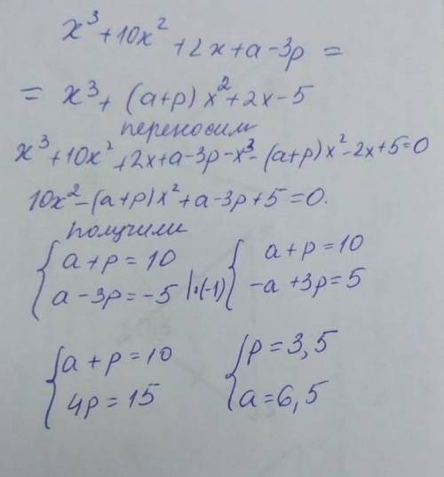 При каких значениях a и p равны многочлены P (x) и K (x): 3) P (x) = 3x^3 - 5x^2 + (a - p)x-7 K (x)