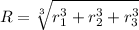 \displaystyle R=\sqrt[3]{r_1^3+r_2^3+r_3^3}