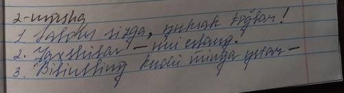 2-mashq. Berilgan gaplarda tushirib qoldirilgan tinish belgilarini qo'yib yozing. 1. Salom sizga// y