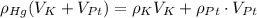 \rho_{Hg} (V_K+V_{Pt})=\rho_{K}{V_{K}}+\rho_{Pt} \cdot{V_{Pt}}