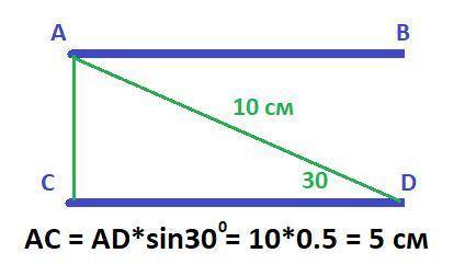 Прямая ав параллельна прямой сд. найдите расстояние между этими прямыми, если угол адс равен 30º, ад