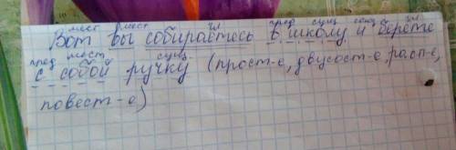 Вот вы собираетесь в школу и берете с собой ручку. как сделать синтактический разбор ​