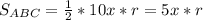 S_{ABC}=\frac{1}{2}*10x*r=5x*r