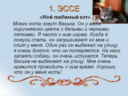 Напишите сочинение про кота, зовут вася сочинение для 5 класса