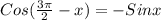 Cos(\frac{3\pi }{2}-x)=-Sinx