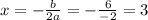 x=-\frac{b}{2a}=-\frac{6}{-2}=3