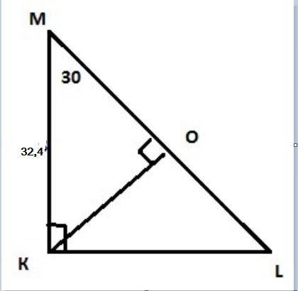 Втреугольнике klm известно , что km =32,4 дм, угол м = 30 градусов , угол к =90 градусов . найдите р