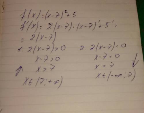 Найдите промежутки возрастания и убывания функции f(x)=(x-7)^2+5​