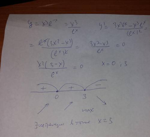 Вычислить экстремум функции y=x^3*e^-x