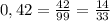 0,42=\frac{42}{99}=\frac{14}{33}