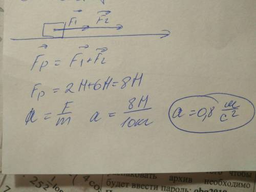 Ть розв'язати з фізики 9 клас. на тіло в горизонтальному напрямі діють дві сили 2н і 6н.знайти приск