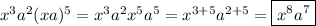 x^3a^2(xa)^5=x^3a^2x^5a^5=x^{3+5}a^{2+5}=\boxed{x^8a^7}