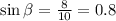 \sin\beta =\frac{8}{10} =0.8