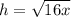  h = \sqrt{16x} 