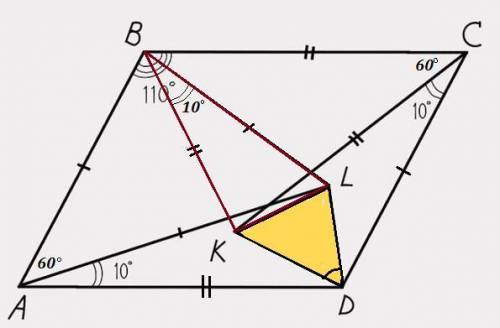 Впараллелограмме abcd (ab ll cd и bc ll ad) отмечены точки k и l (см. рисунок). известно, что угол a