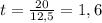 t=\frac{20}{12,5} = 1,6